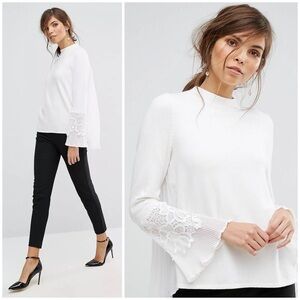 🤍 Coast, Ivory Floral Guipure Lace-Appliqué Accordion-Pleated Knit Sweater